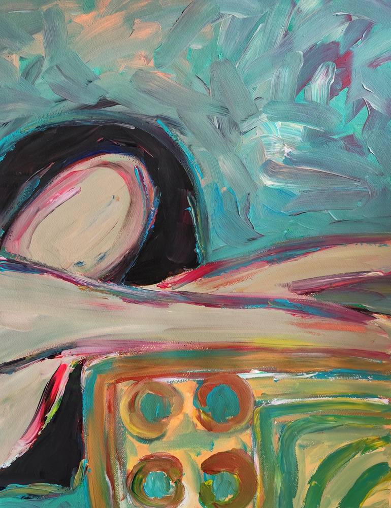 Original Women Painting by Natalya Mougenot | Contemporary Art on Paper | Contemplating the present ( a portrait of a woman)
