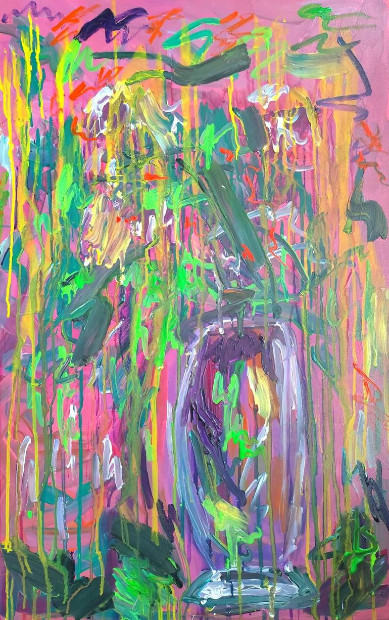 Original Abstract Painting by Natalya Mougenot | Abstract Expressionism Art on Canvas | "Floral dancing" ( abstract expressive bouquet of flowers)