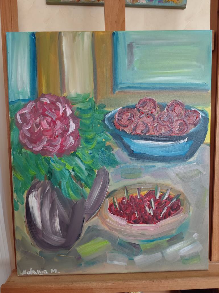 Original Abstract Expressionism Still Life Painting by Natalya Mougenot