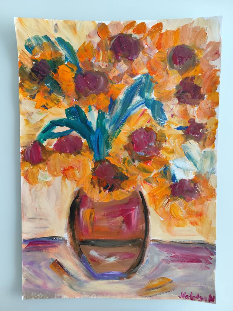 Original Abstract Expressionism Floral Painting by Natalya Mougenot