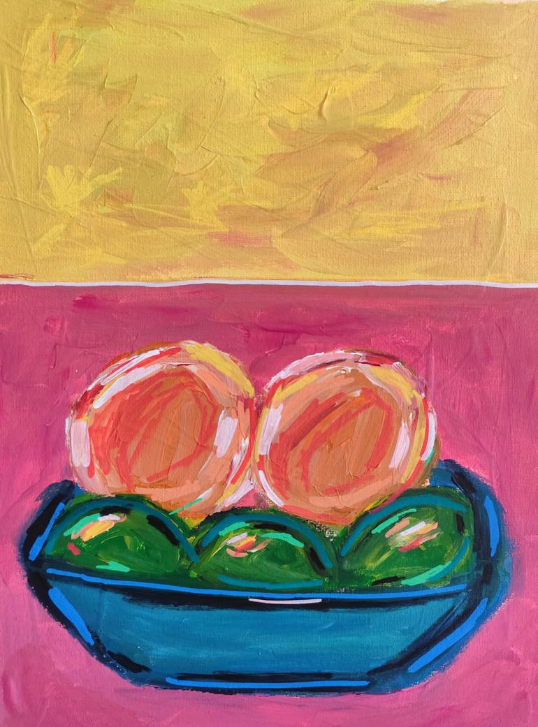 Contemporary still-life painting "Oranges and avocado" Original Painting by natalya mougenot