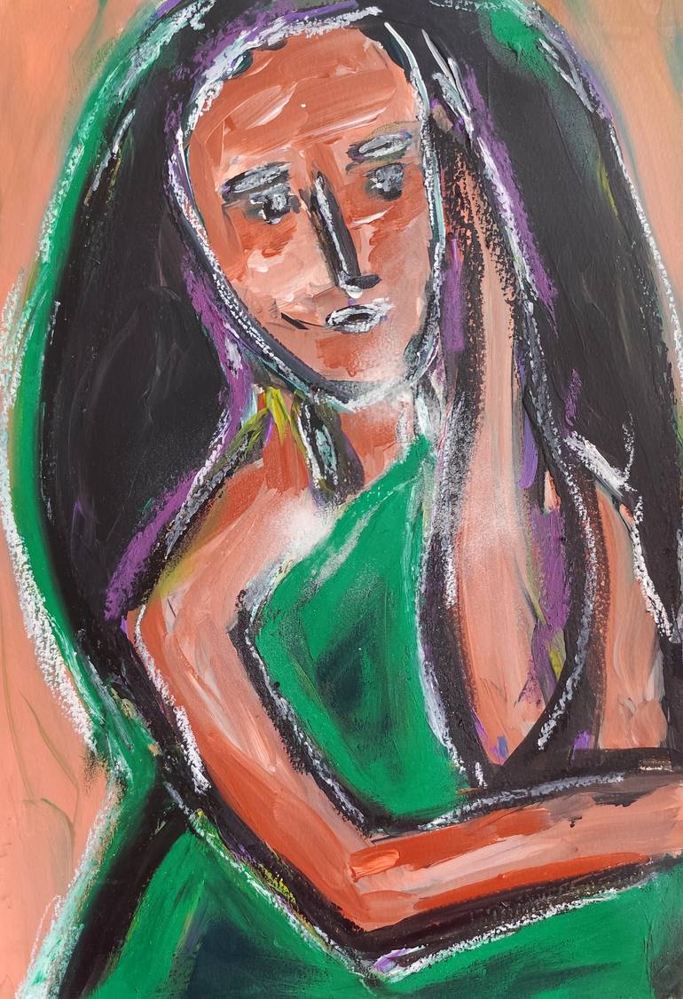 Contemporary figurative woman's portrait "Silent strength" Original Painting by natalya mougenot