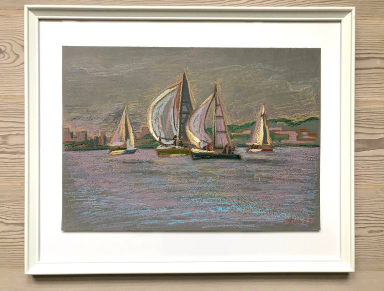 Original Impressionism Boat Painting by Asia Lipovetckaia