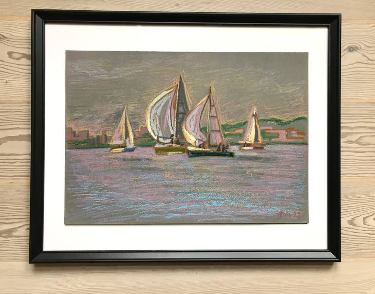 Original Impressionism Boat Painting by Asia Lipovetckaia