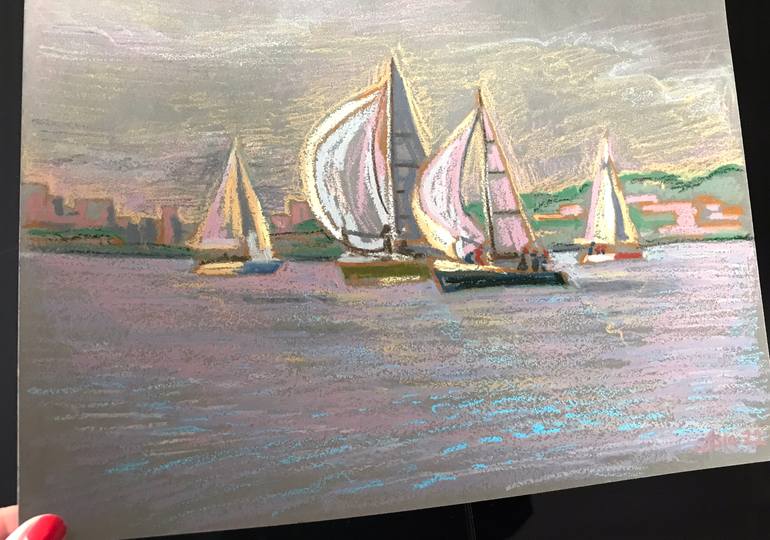 Original Impressionism Boat Painting by Asia Lipovetckaia