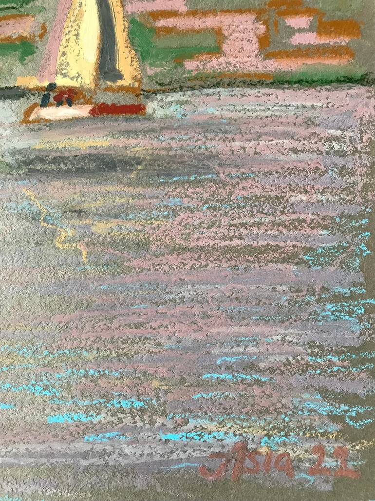 Original Impressionism Boat Painting by Asia Lipovetckaia