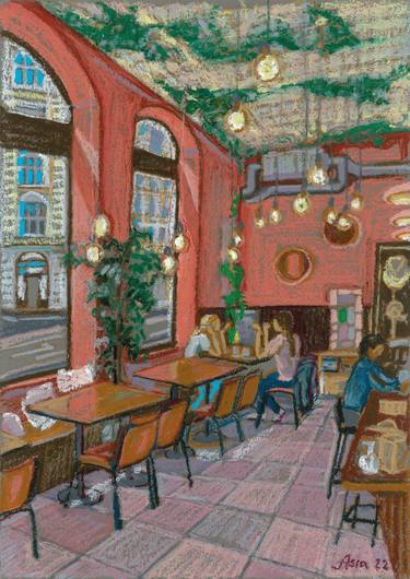 Impressionistic Copenhagen City View "Coffee Shop 2" thumb