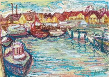 "Dragør Harbor" impressionistic boat painting thumb