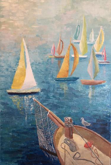 Print of Impressionism Yacht Drawings by Anastasija Miskevic