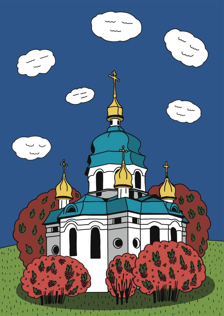 Original Illustration Architecture Printmaking by Tamara Safarova