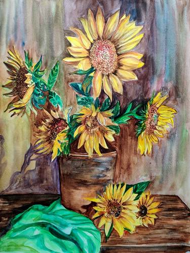 Sun-Kissed Blooms: A Radiant Still Life in Watercolors thumb