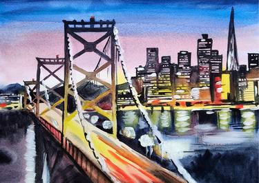 San Francisco Nights: A Watercolor of the City's Nocturnal Beauty thumb