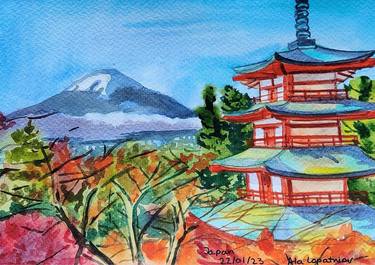 Autumn Tranquility: Shrine with Fuji Mountain Vista thumb