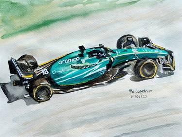 Aston Martin Racing Car in watercolours, Formula 1 thumb