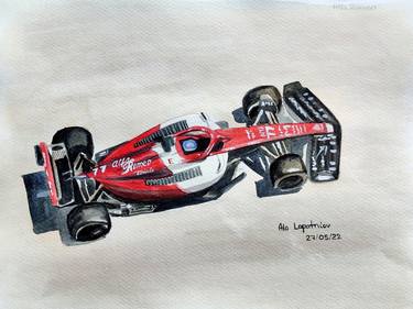 AlfaRomeo Racing Car in watercolours, Formula 1 thumb