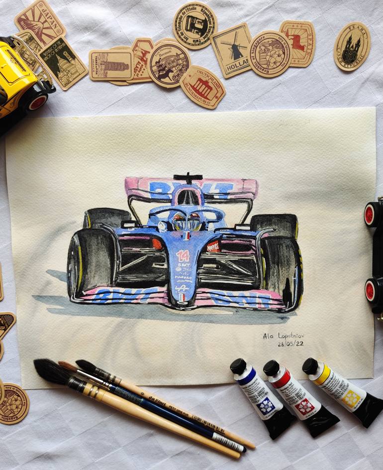 Original Illustration Car Painting by Ala Lopatniov Singereanu