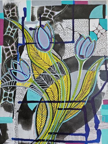 Original Abstract Floral Drawing by Laura Vizbule