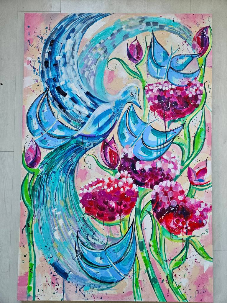 Bird in summer Painting by Laura Vizbule | Saatchi Art