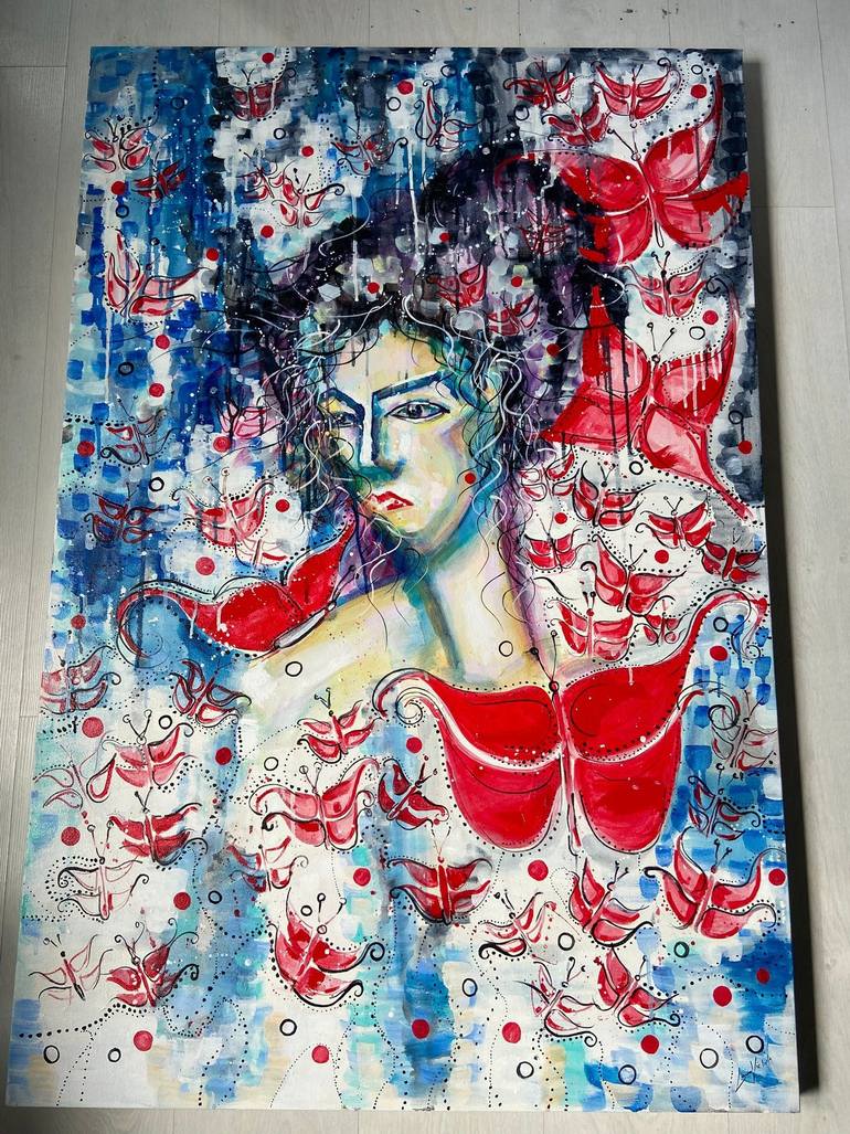 Butterflies rain Painting by Laura Vizbule | Saatchi Art