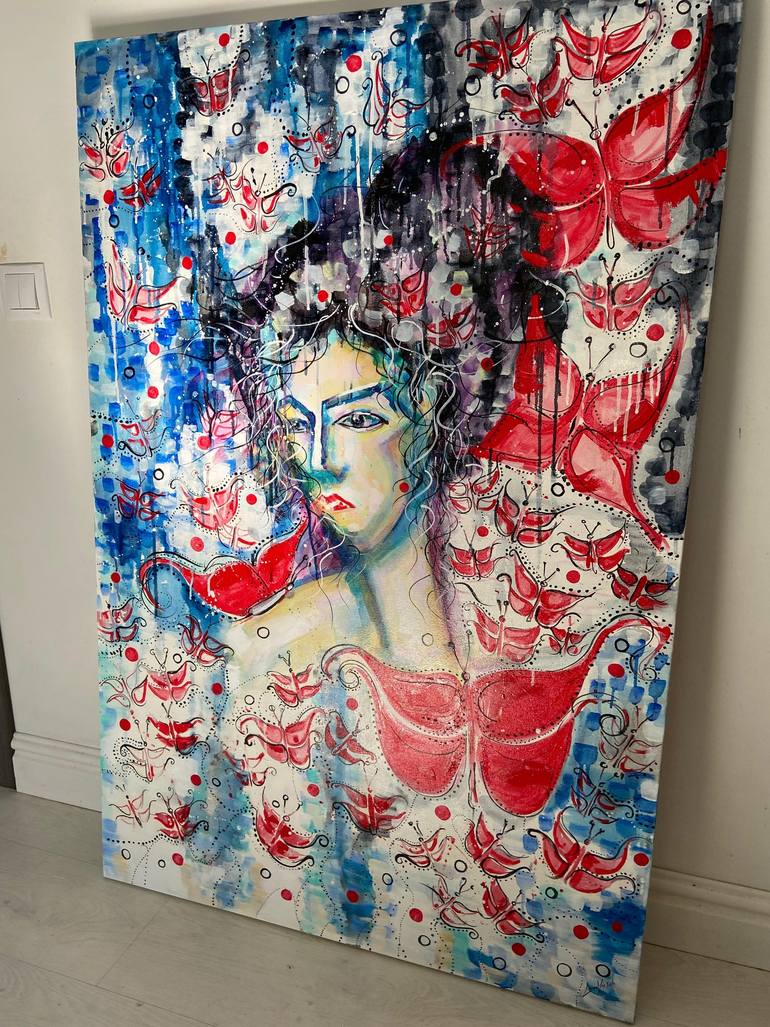 Butterflies rain Painting by Laura Vizbule | Saatchi Art