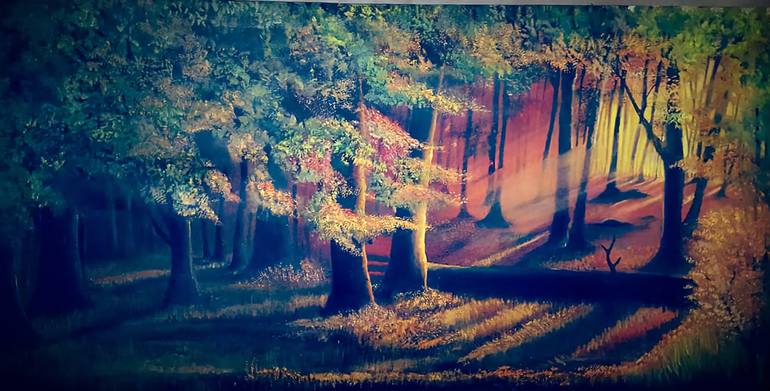Original Art Deco Landscape Painting by Farheen Kanwal