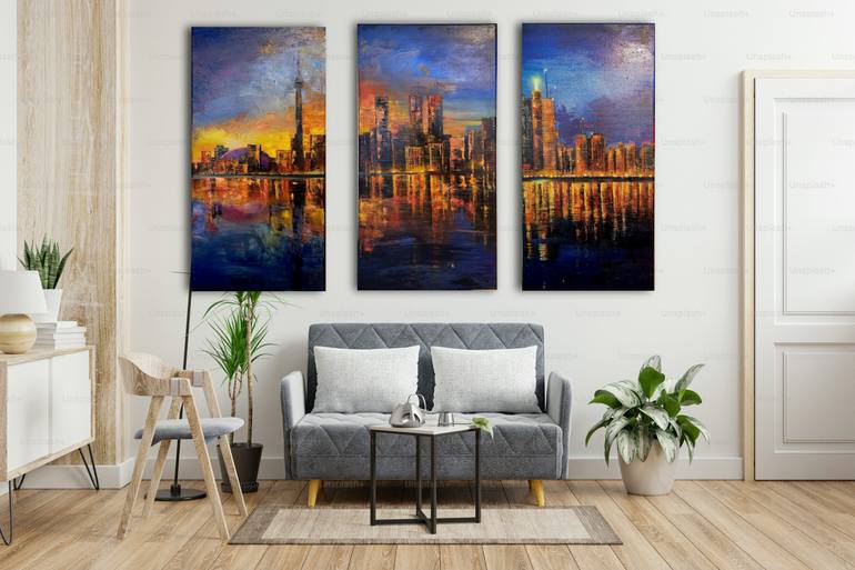 Original Abstract Expressionism Cities Painting by Farheen Kanwal