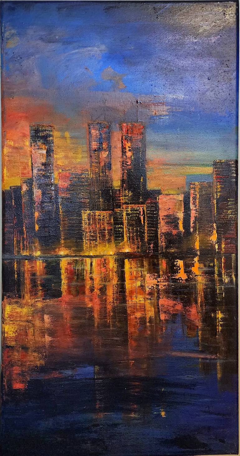 Original Abstract Expressionism Cities Painting by Farheen Kanwal