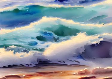 Cornish crashing waves in watercolour thumb