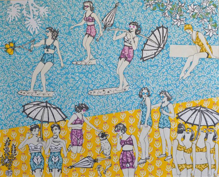 Original Illustration Beach Painting by Paz Barreiro 