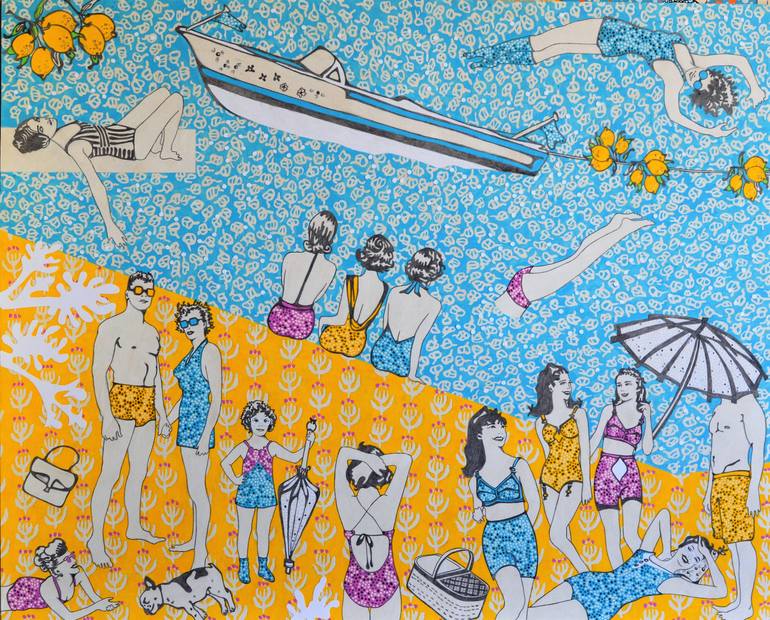 Original Illustration Beach Painting by Paz Barreiro 