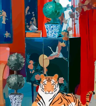 Tiger in red chinoiserie interior thumb
