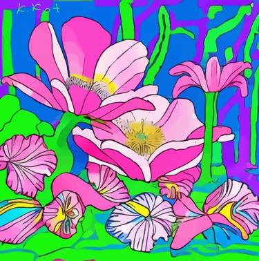 Original Pop Art Floral Mixed Media by Katia Kot