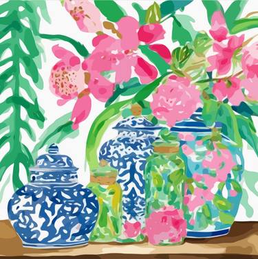 Flowers and chinoiserie jars thumb