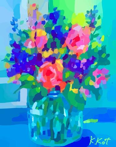 Original Pop Art Floral Mixed Media by Katia Kot