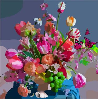 Flower arrangement with seashell and butterflies thumb