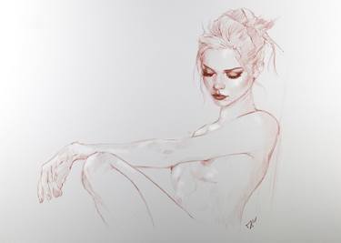 Original Portraiture Nude Drawing by Andros Karr