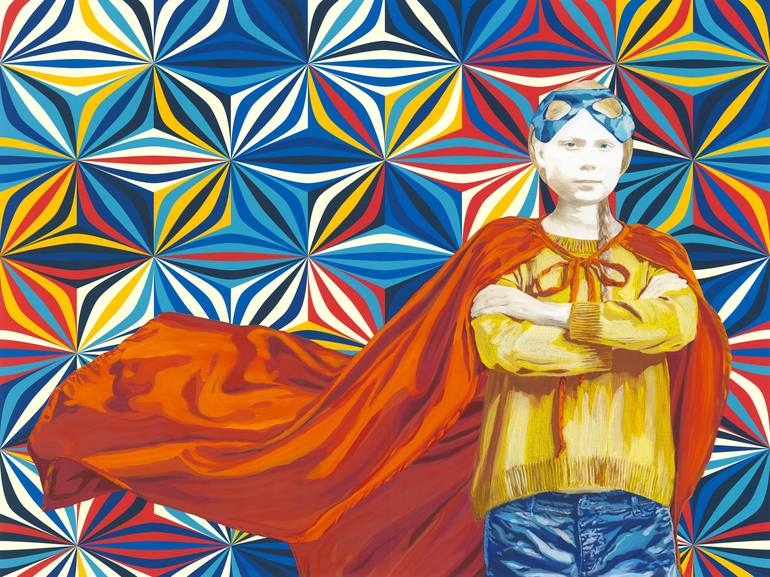 Original People Mixed Media by Lisanne Garrett | Contemporary Art on Other | SHE HAD THE COURAGE TO PUT ON THE CAPE