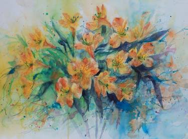 Original Fine Art Floral Painting by wing tak pang