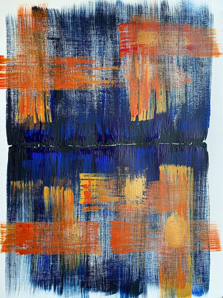 Blue, yellow, copper Painting by Marta Obojska Saatchi Art
