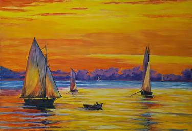 orange sunset, interior painting, Seascape thumb