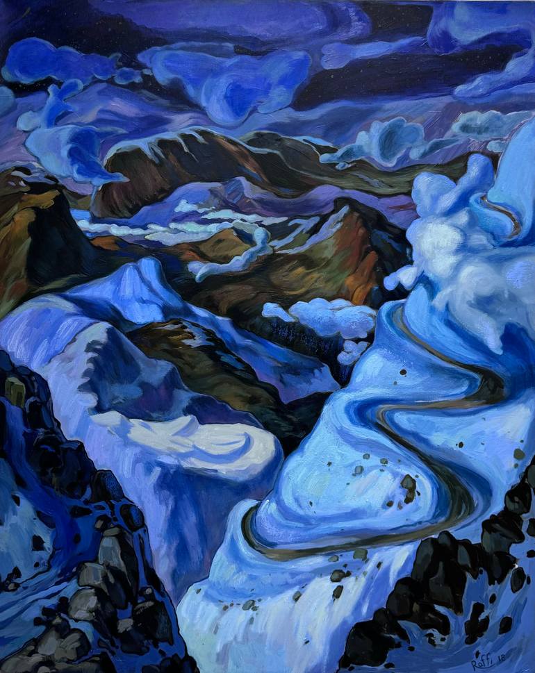 Original Mountain Painting by Raffi Ghazaryan | Post-impressionism Art on Canvas | "Night in the mountains"