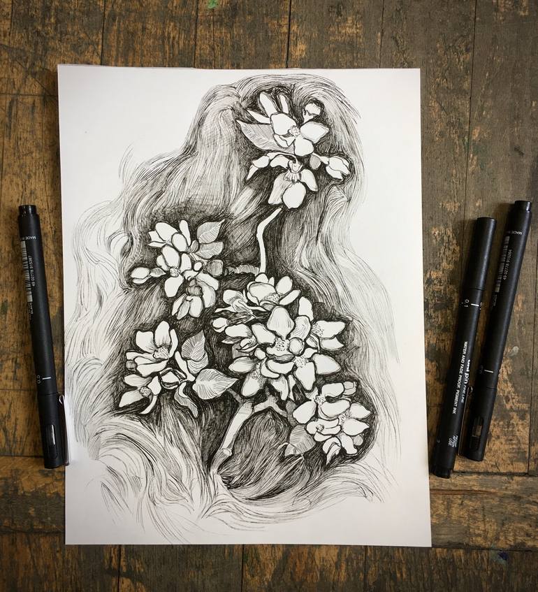 Original Impressionism Floral Drawing by Raffi Ghazaryan