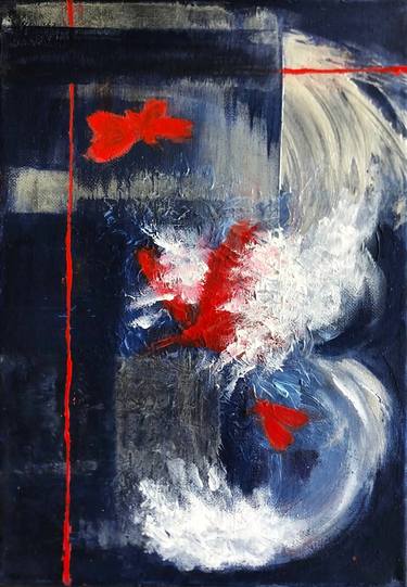 Red Butterflies and Big Waves on Abstract Deep Blue thumb