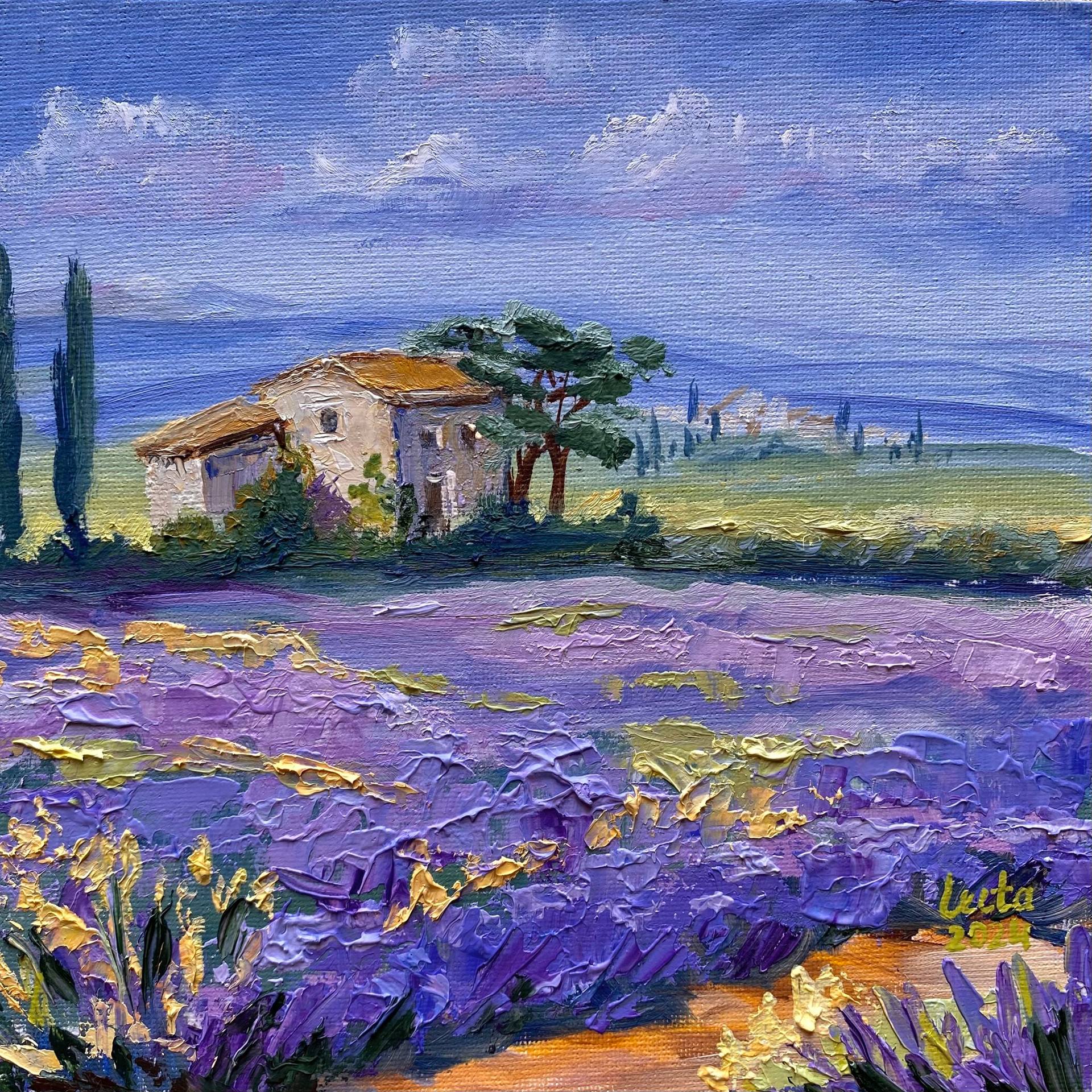 Italy in Shades of Purple: Lavender Landscape. Oil on canvas