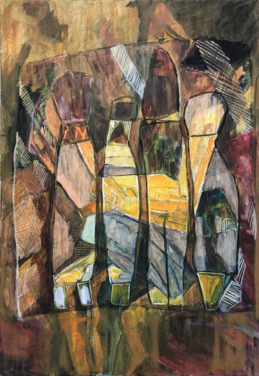 Original Cubism Abstract Paintings by Gitsa Asimakopoulou