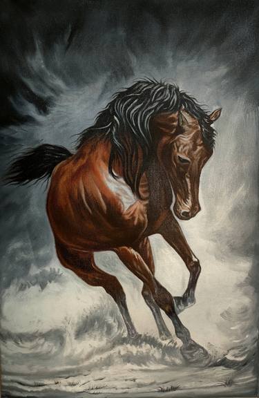 Print of Realism Horse Paintings by Nasrullah Baloch