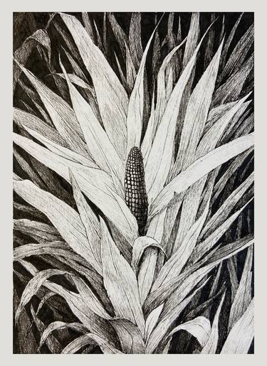 Original Black & White Floral Drawing by Sergii Simutin