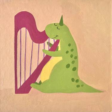 Dinosaur playing flute acrylic press canvas thumb