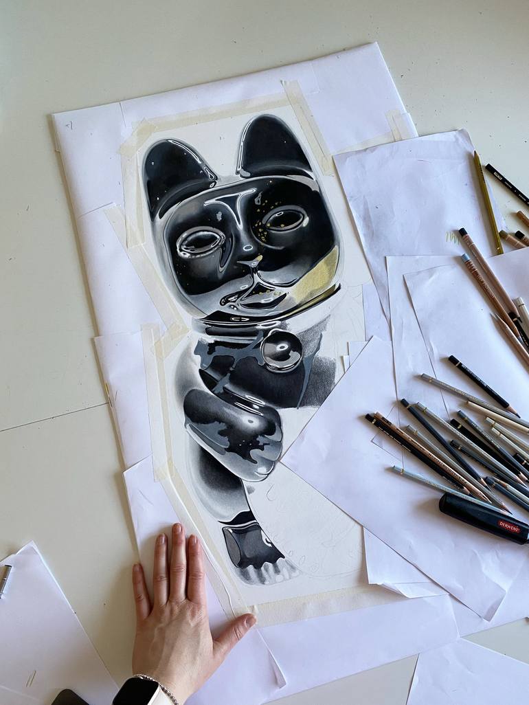 Original Cats Drawing by Gabriella Anouk