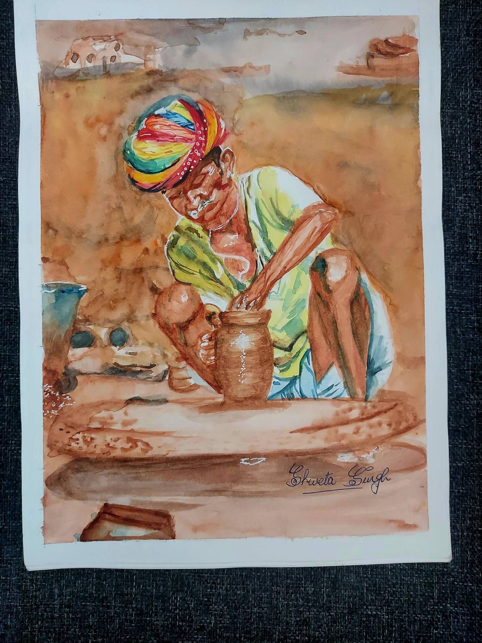 Dedicated potter Painting by Shweta Singh | Saatchi Art